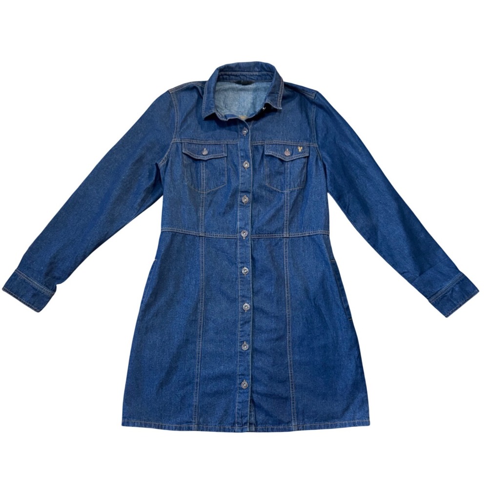 FRYE Denim Shirt Dress Button Front Long Sleeve Western Size M Boho